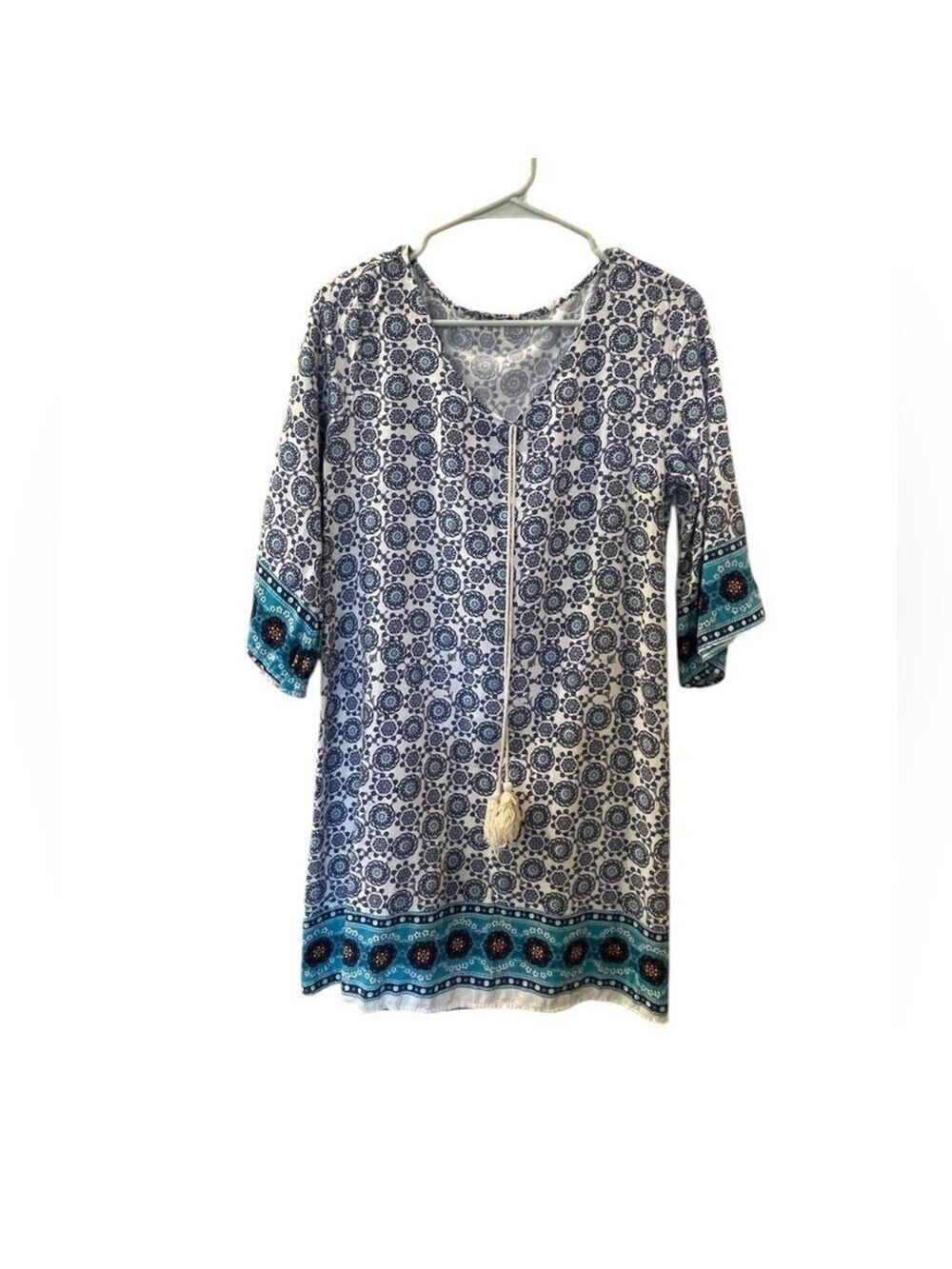 Love Luscious Women’s Printed Tunic Cover Up With Tassle Ties Beachwear Medium